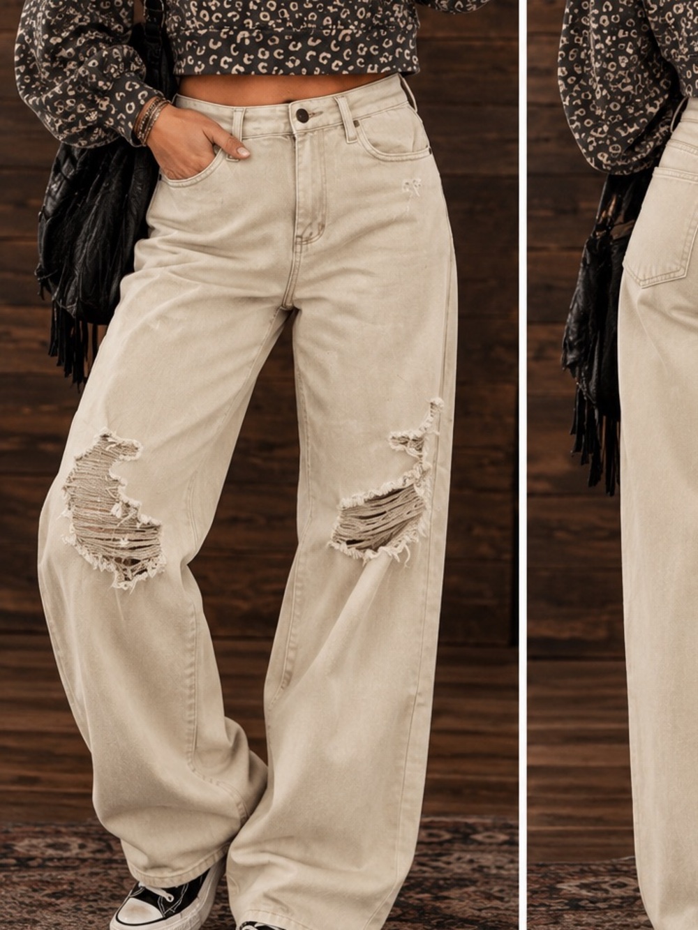 Judy Blue Wide-Leg Distressed Jeans in Bone